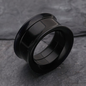 Detail View 1 of A Pair of Solid UV Smooth Flared Screw-Fit Ear Gauge Tunnel Plug-Black
